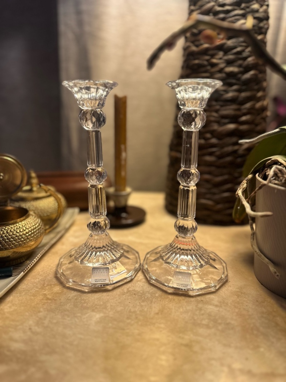 vintage 24% lead crystal candlesticks made by Fifth Avenue Crystal